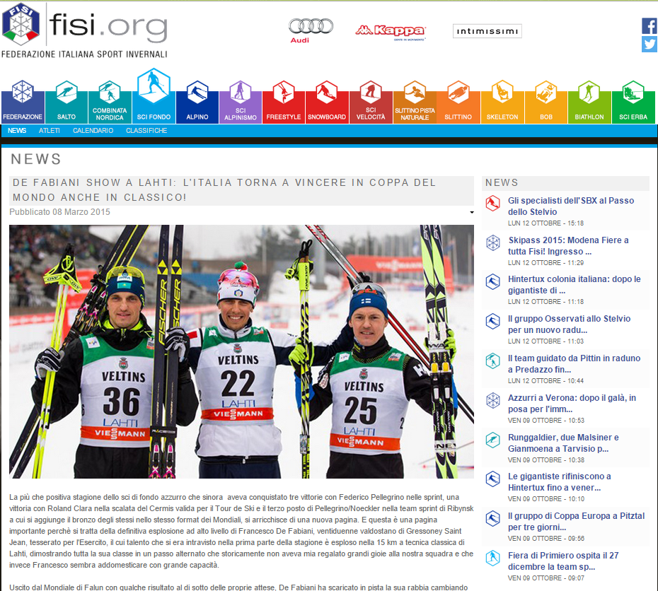 FISI - 7 dicembre 2014 - SUNDBY CONTROLLA LA SITUAZIONE A LILLEHAMMER. DE FABIANI FINISCE 18°