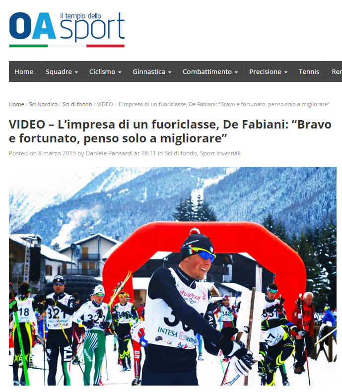 OLIMPIA AZZURRA - 8 marzo 2015 - L’impresa di un fuoriclasse, De Fabiani: “Bravo e fortunato, penso solo a migliorare”